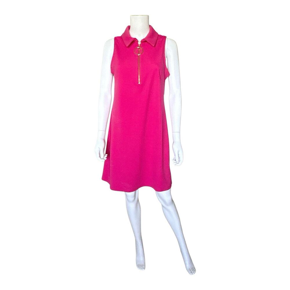 Tash + Sophie Shift Dress Womens 10 Hot Pink Sleeveless Half Zip Collared A Line